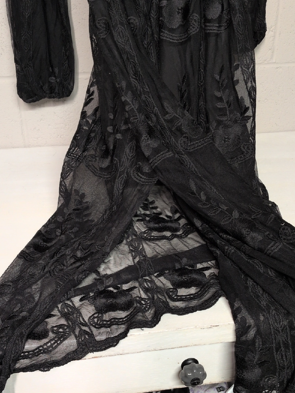 Women's Sheer Black Lace Long Sleeve Boho Maxi Dress Size Large/8 NWOT - Picture 10 of 11